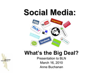 Social Media: What’s the Big Deal? Presentation to BLN March 16, 2010 Anne Buchanan 