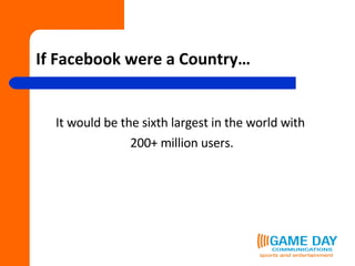 It would be the sixth largest in the world with  200+ million users. If Facebook were a Country… 