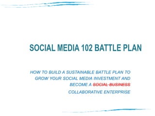 Social media 102 battle plan<br />how to build a sustainable battle plan to grow your social media investment and become a...