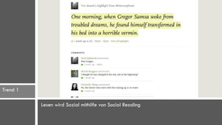 Trend 1

          Lesen wird Sozial mithilfe von Social Reading
 