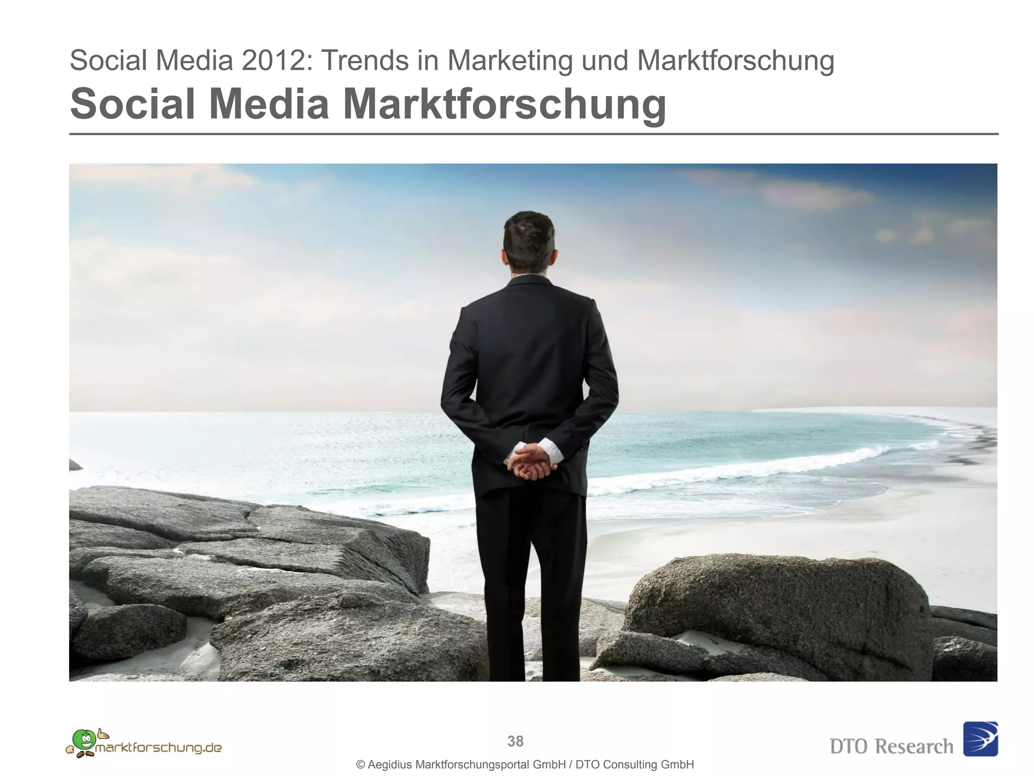Social Media 2012: Trends in Marketing und Marktforschung
Social Media Marktforschung




                                               38
                     © Aegidius Marktforschungsportal GmbH / DTO Consulting GmbH
 