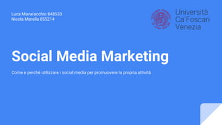 Social Media Marketing
Come e perchè utilizzare i social media per promuovere la propria attività
Luca Mavaracchio 848533
Nicola Marella 855214
 