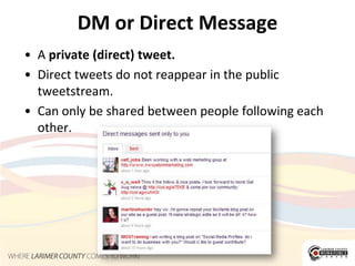 @Reply/@NameA form of conversation on Twitter@username either directs a Tweet to someone or indicates a reply to a Tweet that person has sent