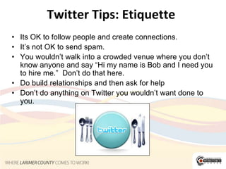 Twitter Tips: Relationship Building<br />RT Influencer's messages before you introduce yourself.<br />Interact with Influe...