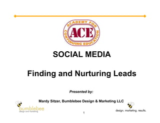 SOCIAL MEDIA

Finding and Nurturing Leads

                  Presented by:

  Mardy Sitzer, Bumblebee Design & Marketing LLC


                         1
 