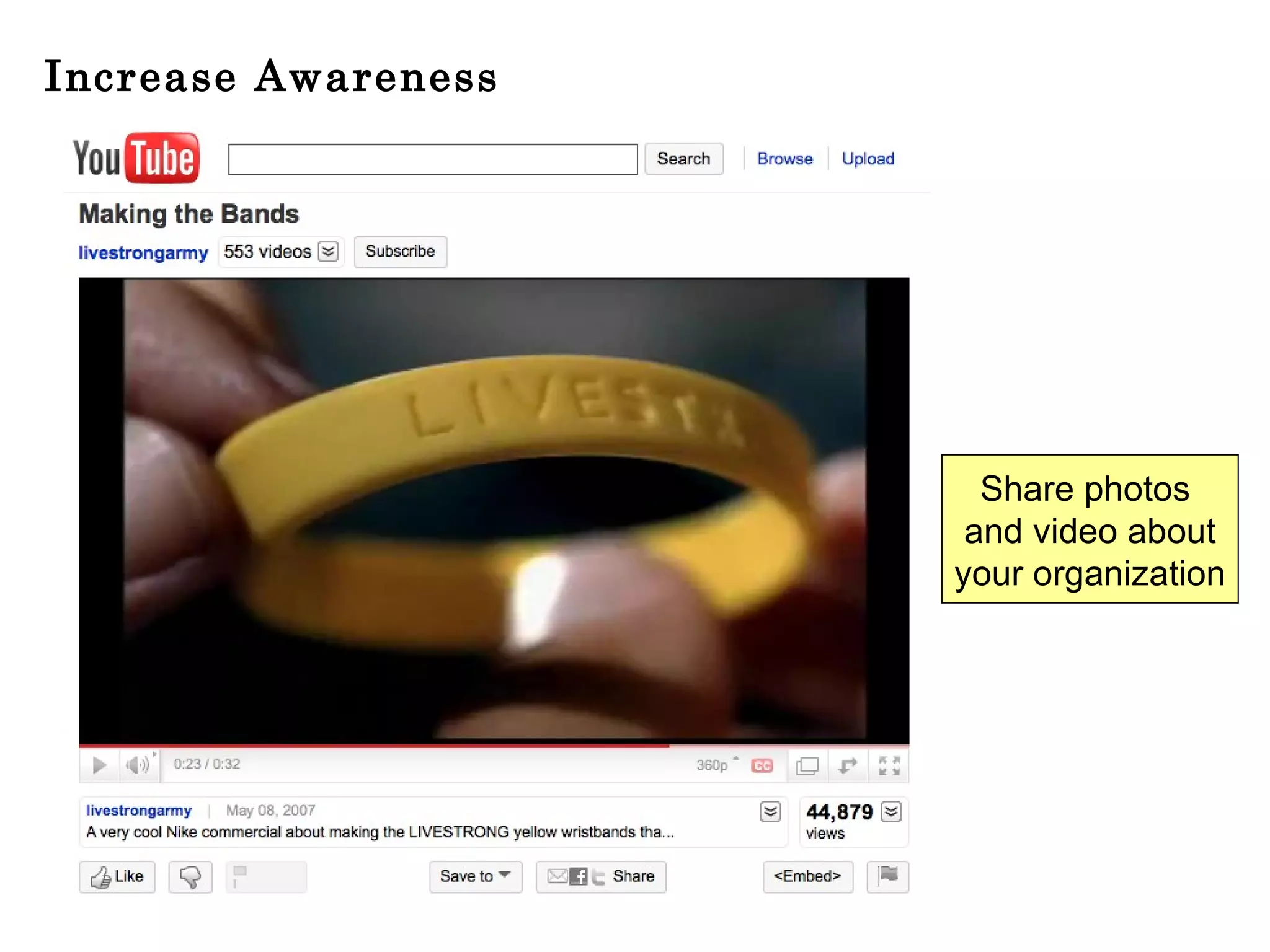 Increase Awareness Share photos  and video about your organization 