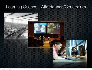 Learning Spaces - Affordances/Constraints




Thursday, March 25, 2010
 