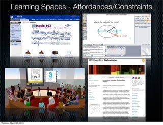 Learning Spaces - Affordances/Constraints




Thursday, March 25, 2010
 