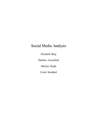 Social Media Analysis
Elizabeth Berg
Matthew Greenfield
Marilyn Haigh
Carter Stoddard
 