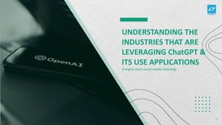 UNDERSTANDING THE
INDUSTRIES THAT ARE
LEVERAGING ChatGPT &
ITS USE APPLICATIONS
(insights from social media listening)
9
 