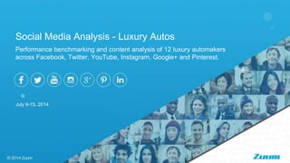 Performance benchmarking and content analysis of 12 luxury automakers
across Facebook, Twitter, YouTube, Instagram, Google+ and Pinterest.
Social Media Analysis - Luxury Autos
July 9-15, 2014
 