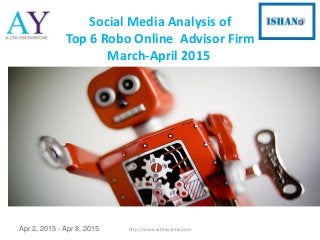 Social Media Analysis of
Top 6 Robo Online Advisor Firm
March-April 2015
Apr 2, 2015 - Apr 8, 2015 http://www.arthayantra.com
 