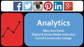 Analytics
Mary Ann Davis
Digital & Social Media Instructor
Carroll Community College
 