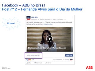 © ABB Group
April 15, 2016 | Slide 9
Facebook – ABB no Brasil
Post nº 2 – Fernanda Alves para o Dia da Mulher
Alcance!
 