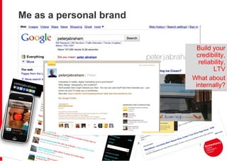 Me as a personal brand Build your credibility, reliability, LTV What about internally? 