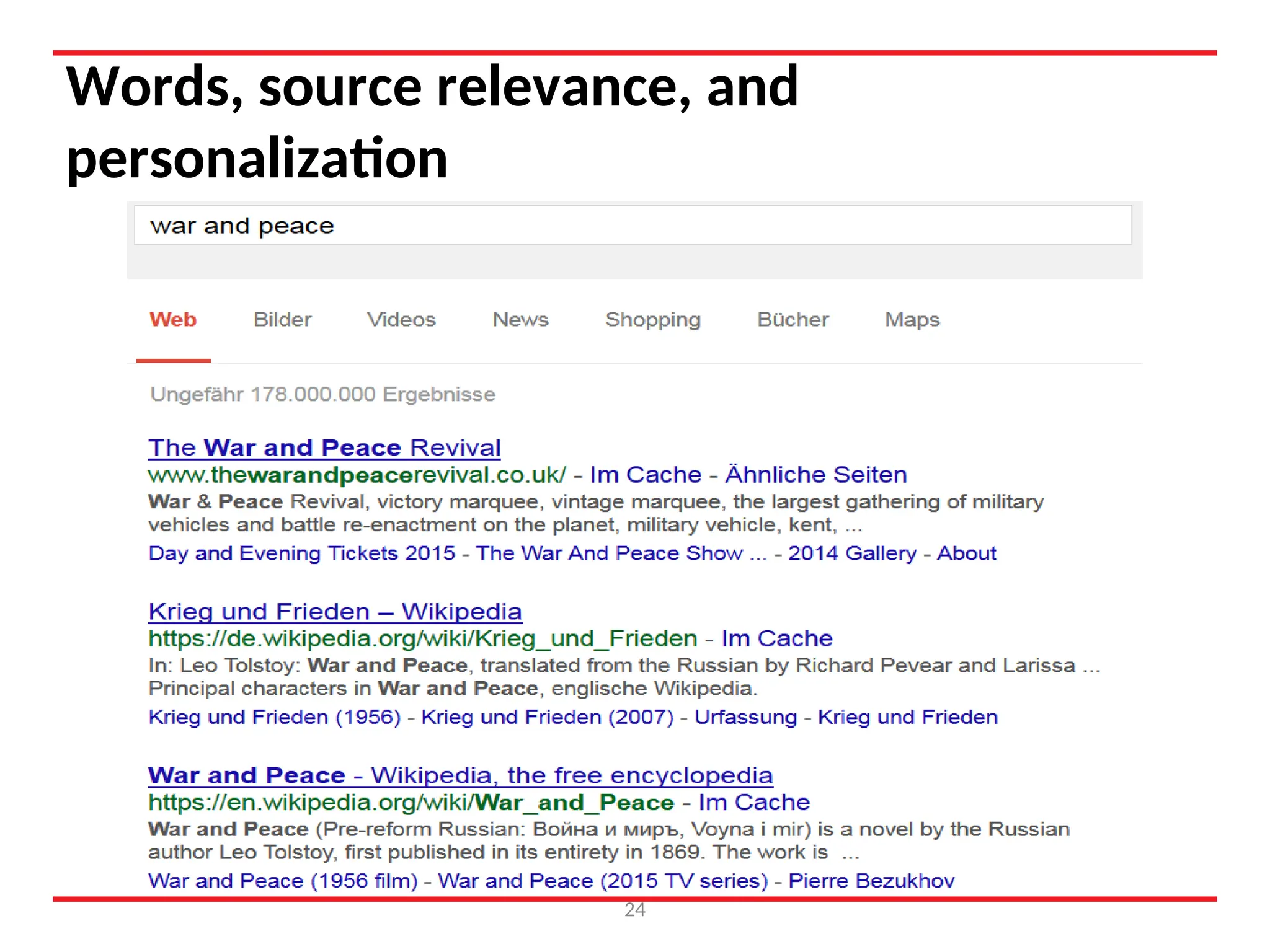 Words, source relevance, and
personalization
24
 