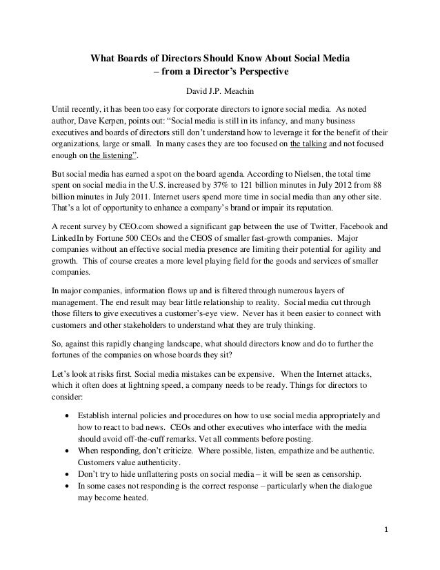 Social media and what boards of directors should know from a director's