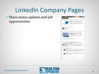 LinkedIn Company Pages
 Share status updates and job
opportunities
75
 