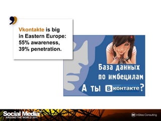 Vkontakte is big in Eastern Europe: 55% awareness, 39% penetration.