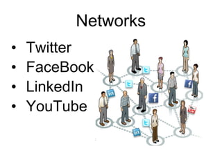 Networks Twitter FaceBook LinkedIn YouTube 
