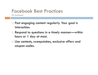 Facebook Plug-ins Use to syndicate your Facebook Page interactions.  Use to connect Facebook to your website. Find at  http://developers.facebook.com/plugins 