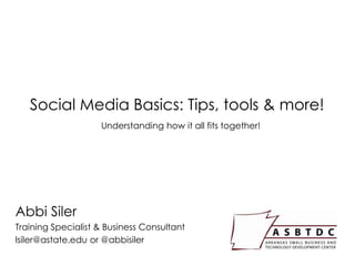 Social Media Basics: Tips, tools & more!
Abbi Siler
Training Specialist & Business Consultant
lsiler@astate.edu or @abbisiler
Understanding how it all fits together!
 