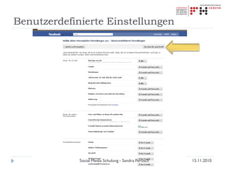 Benutzerdefinierte Einstellungen
15.11.2010Social Media Schulung - Sandra Perusch
 