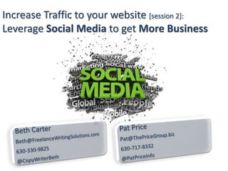 Increase Traffic to your website [session 2]:
Leverage Social Media to get More Business
 