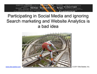 Participating in Social Media and ignoring
 Search marketing and Website Analytics is
                  a bad idea




www.site-seeker.com               © 2011 Site-Seeker, Inc.
 