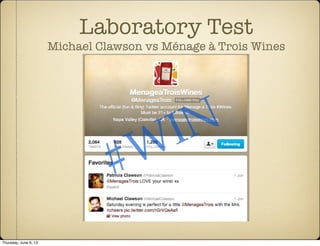 Laboratory Test
Michael Clawson vs Ménage à Trois Wines
#WIN
Thursday, June 6, 13
 