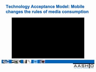 Technology Acceptance Model: Mobile
changes the rules of media consumption
 