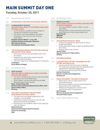 mAin	sUmmiT	dAy	one	
Tuesday,	october	25,	2011
7:15		   REGISTRATION	AND	COFFEE                                     12:00	...