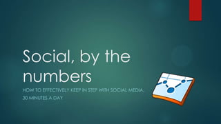 Social, by the
numbers
HOW TO EFFECTIVELY KEEP IN STEP WITH SOCIAL MEDIA,
30 MINUTES A DAY
 