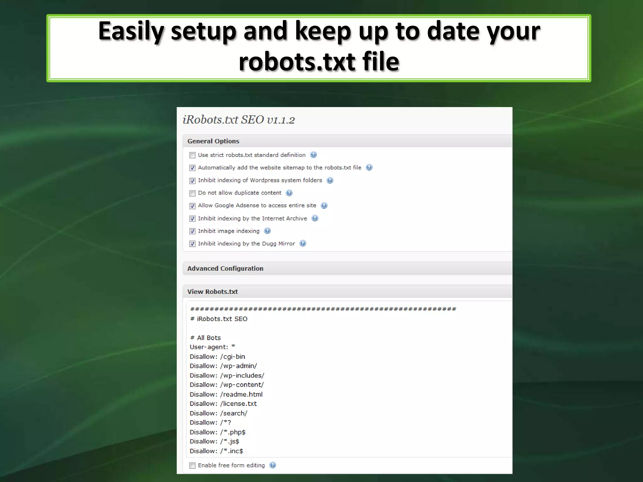 Easily setup and keep up to date your robots.txt file