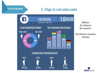 Confidential - Internal use only
Social Media 2. Elige la red adecuada
México:
61 millones
de usuarios.
56 millones usuarios
móviles
 