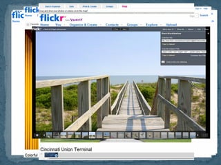Join groups & post photos  http://www.flickr.com/groups/ Comment on other photos & link back to your site where relevant GeoTag Content http://www.flickr.com/places/ Embed Flickr stream on your site 
