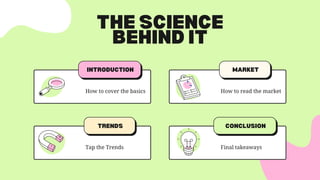 THE SCIENCE
BEHIND IT
INTRODUCTION
CONCLUSION
MARKET
TRENDS
How to cover the basics
Final takeaways
How to read the market
Tap the Trends
 