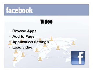 Video
•   Browse Apps
•   Add to Page
•   Application Settings
•   Load video
 