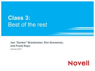 Class 3:
Best of the rest

Joe “Zonker” Brockmeier, Kim Groneman,
and Frank Days
January 2010
 