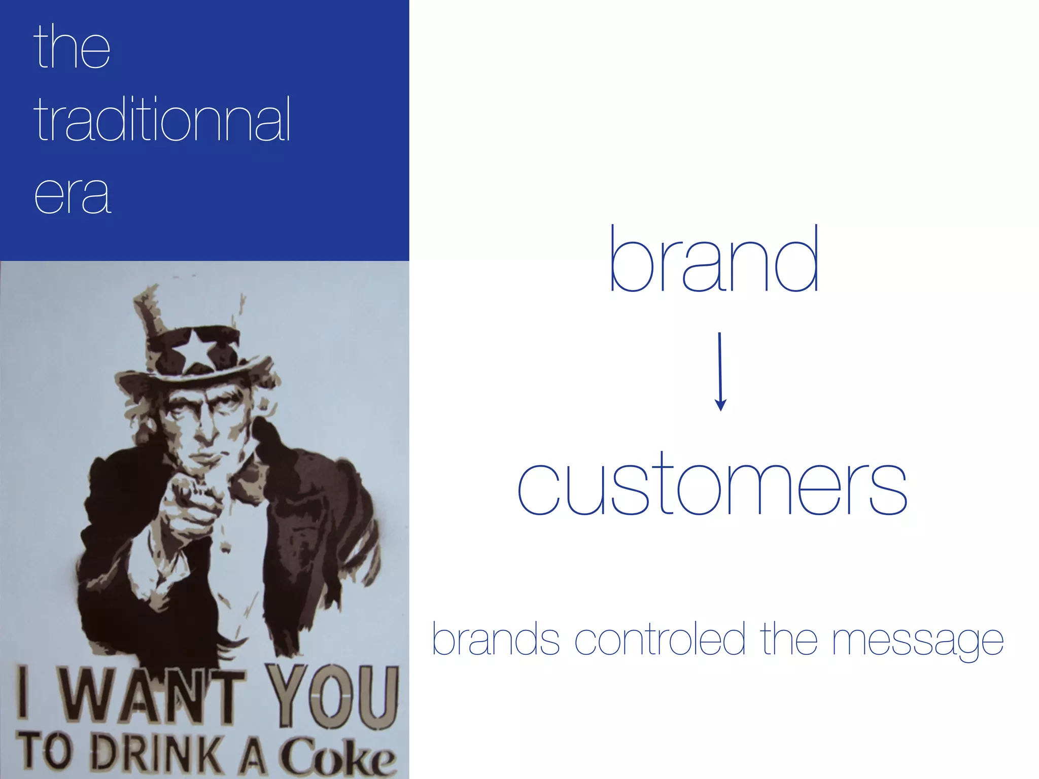 the
traditionnal
era
                       brand

                   customers
               brands controled the message
 
