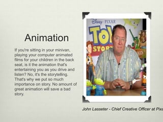 Animation
If you're sitting in your minivan,
playing your computer animated
films for your children in the back
seat, is i...