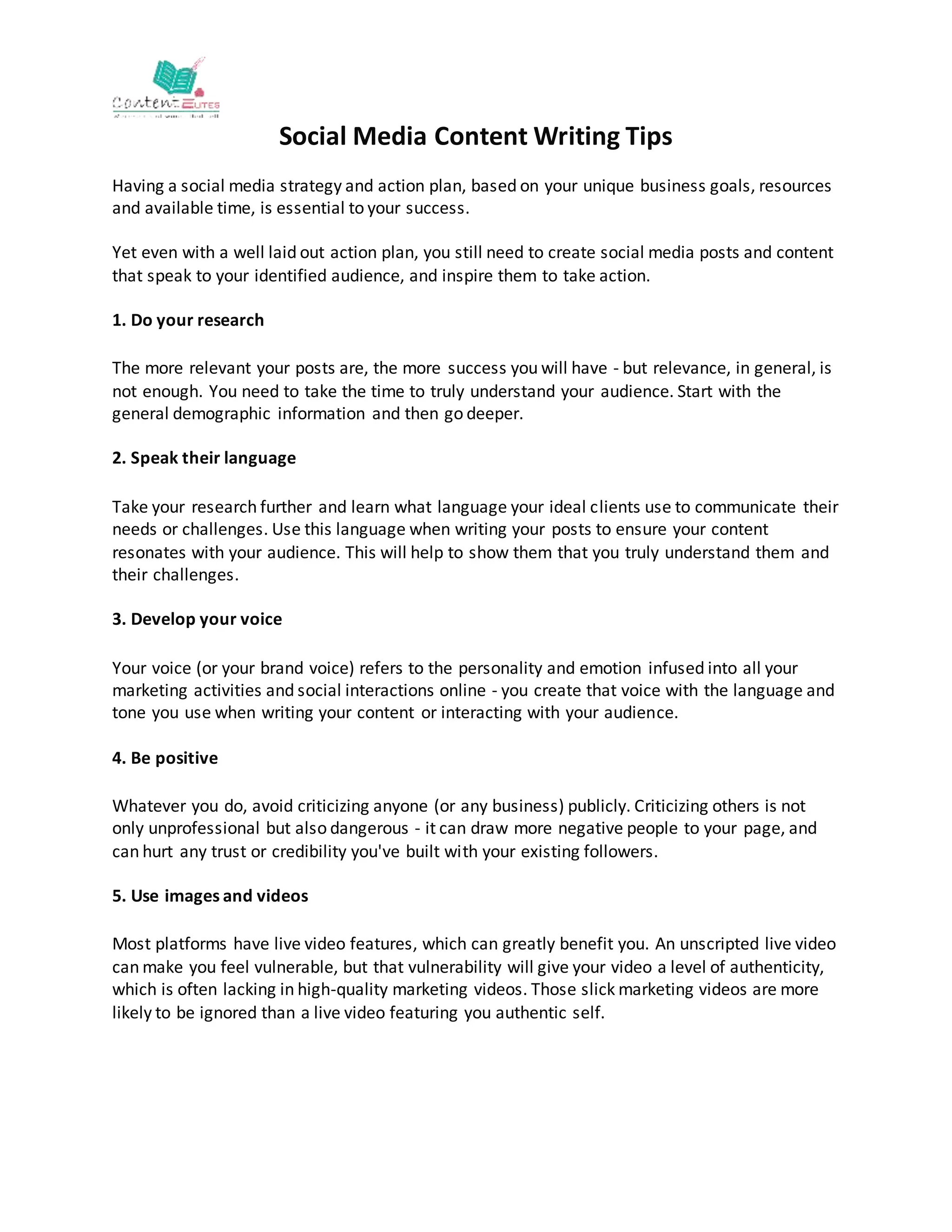 Social Media Content Writing Tips