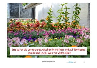 Erst durch die Vernetzung zwischen Menschen und auf Textebene
               kommt das Social Web zur vollen Blüte

                         Bildquelle: mcschindler.com
                                                           22
 