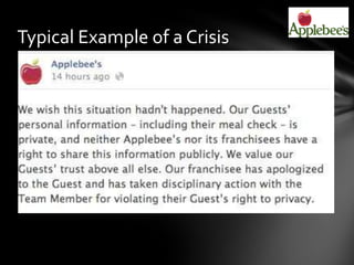 Typical Example of a Crisis
 