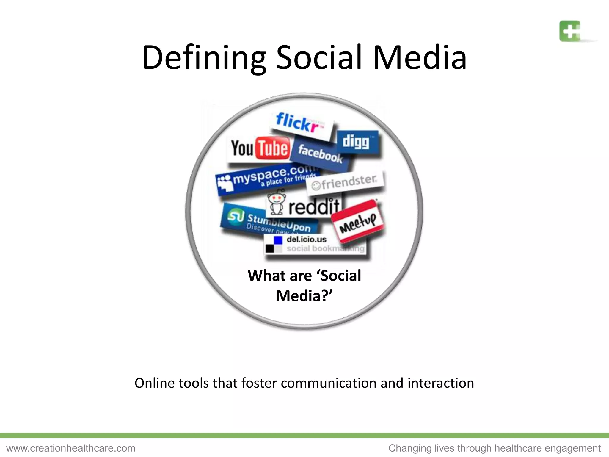 Defining Social MediaWhat are ‘Social Media?’Online tools that foster communication and interaction