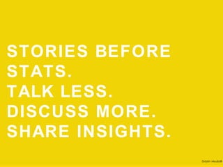 STORIES BEFORE STATS.
TALK LESS.
DISCUSS MORE.
SHARE INSIGHTS.

                   Drizzlin Media®
 