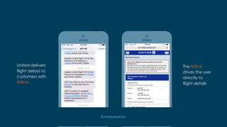 United delivers
flight delays to
customers with
Bitlinks
@markjosephson
The Bitlink
drives the user
directly to
flight details
