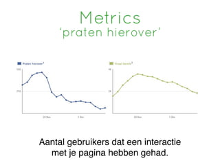 Metrics
     ‘praten hierover’




Aantal gebruikers dat een interactie
  met je pagina hebben gehad.
 