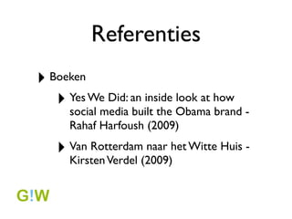 Video: caveat
? begin hier niet aan zonder voorbereiding,
  slecht geluid/beeldkwaliteit komt bijzonder
  slecht over
? toon je video eerst aan een paar mensen uit
  je omgeving, vraag feedback
? kom je niet vlot over? Oefen dan eerst nog
  wat voor de spiegel of zoek desnoods
  iemand in je groep die wel plakt op het
  scherm
? gebruik humor!
 