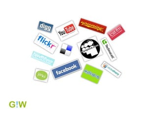 Social Media
? mogelijk gemaakt door web 2.0
? van een reeks monologen (met telkens
  n centrale zender en veel ontvangers)
  naar sociale media dialogen (veel
  zenders en veel ontvangers)
? iedereen kan een zender worden, in
  praktijk luisteren veel mensen alleen maar
? belang van opinion leaders
 